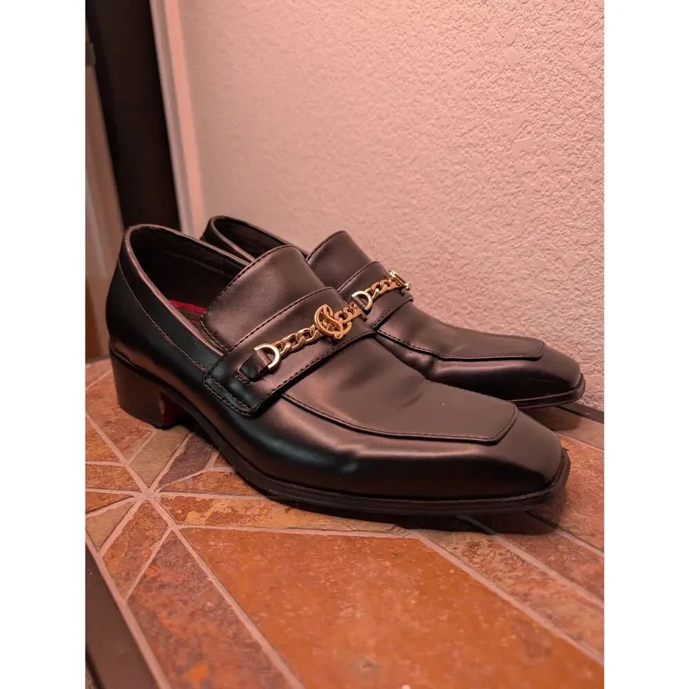 Christian Louboutin MJ Moc Men's 41 US 8 Black Leather Gold Chain Loafers $1195